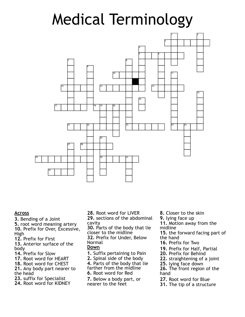 Medical Terminology Crossword