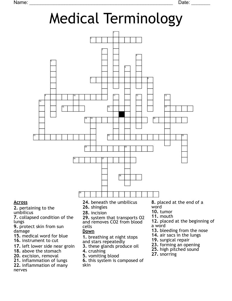 Medical Terminology Crossword