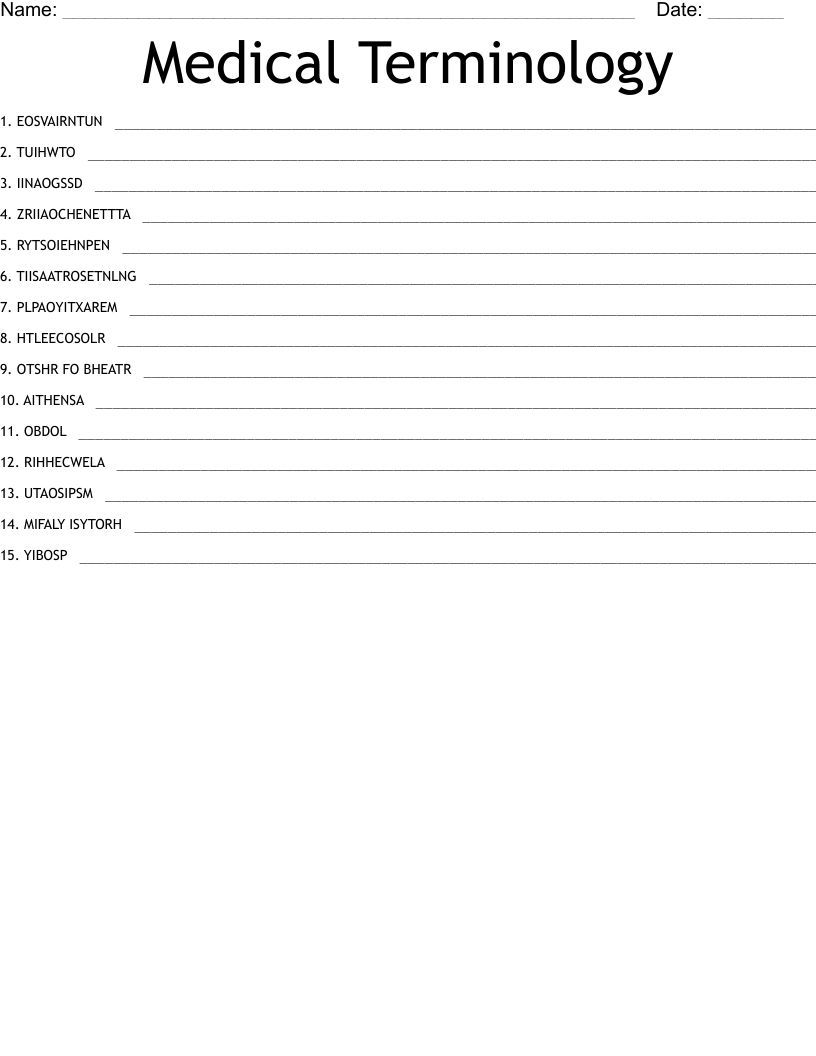 Medical Terminology Word Scramble