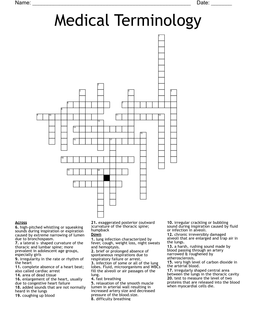 Medical Terminology Crossword