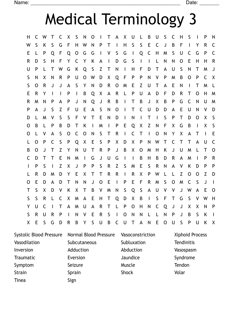 Medical Terminology 3 Word Search