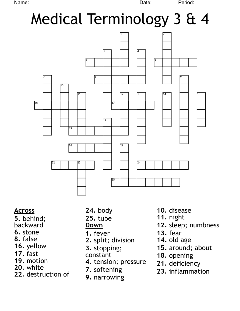 Medical Terminology 3 & 4 Crossword