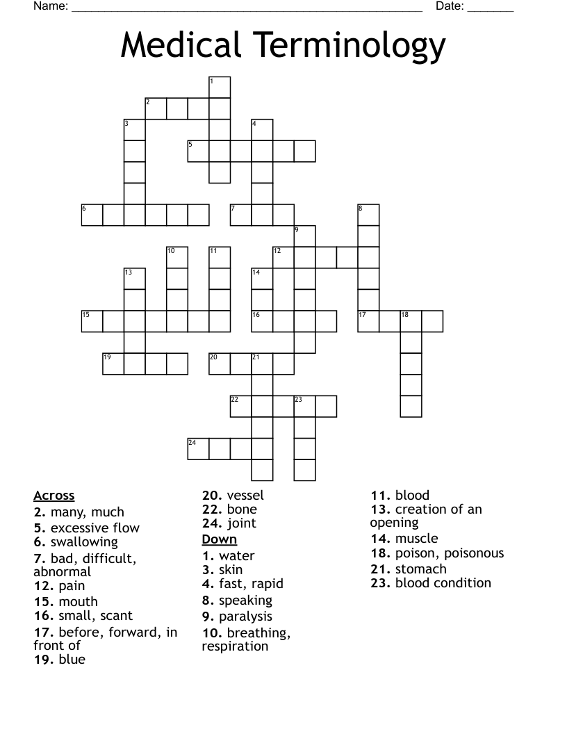 Medical Terminology Crossword