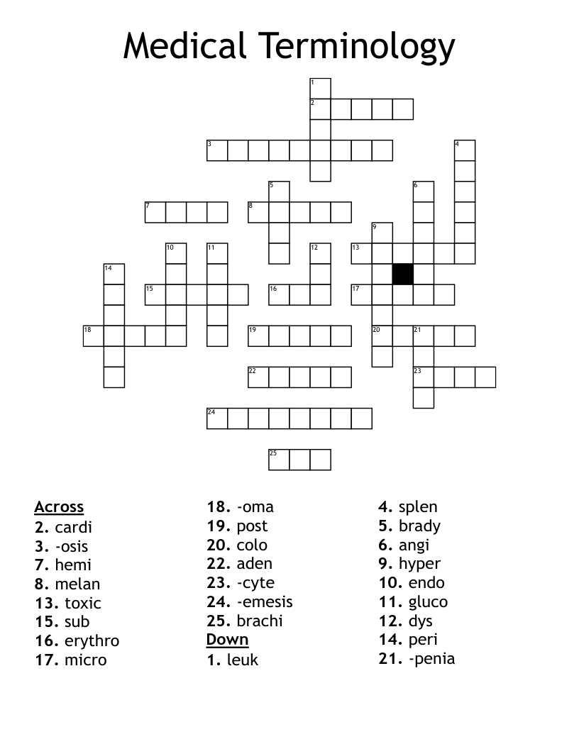 Medical Terminology Crossword