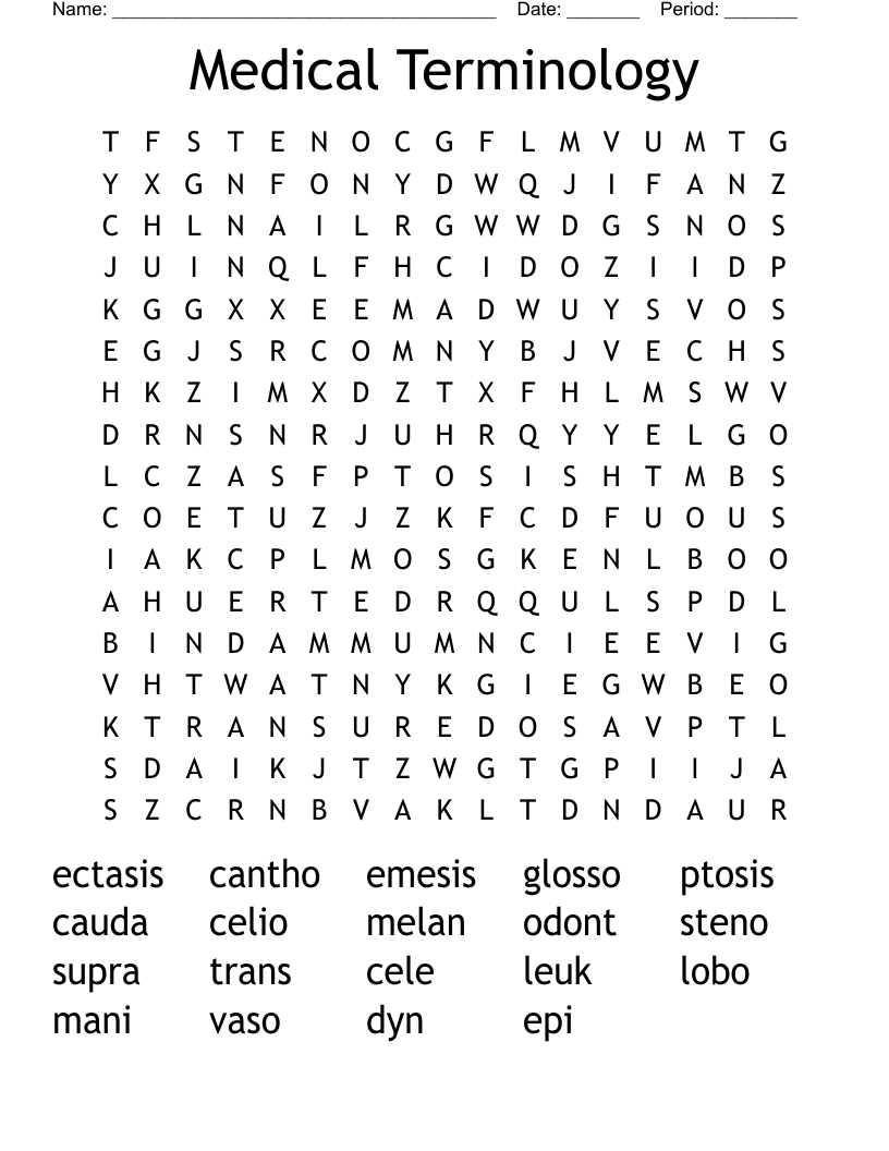 Medical Terminology Word Search