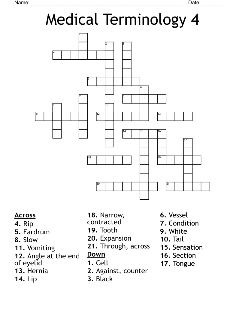 Medical Terminology 4 Crossword