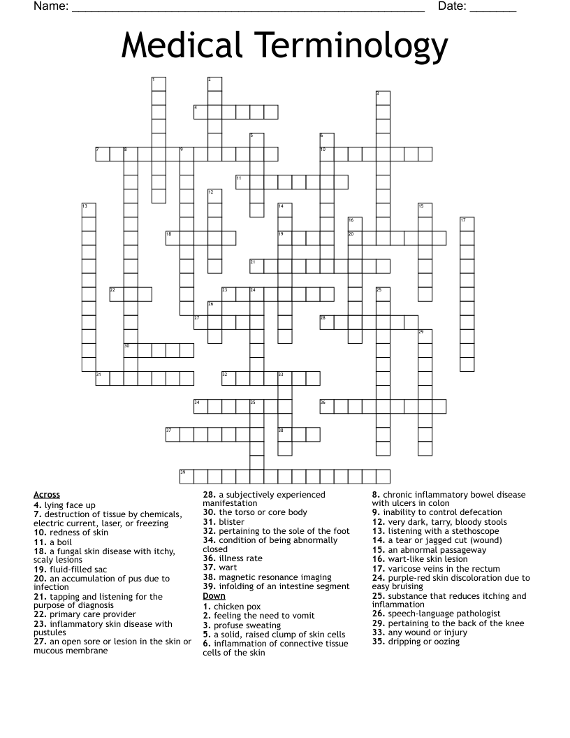 Medical Terminology Crossword