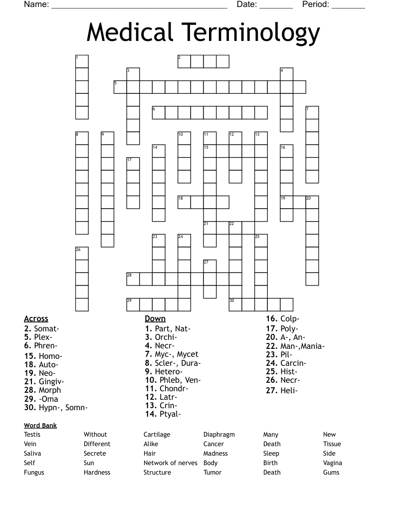 Medical Terminology Crossword