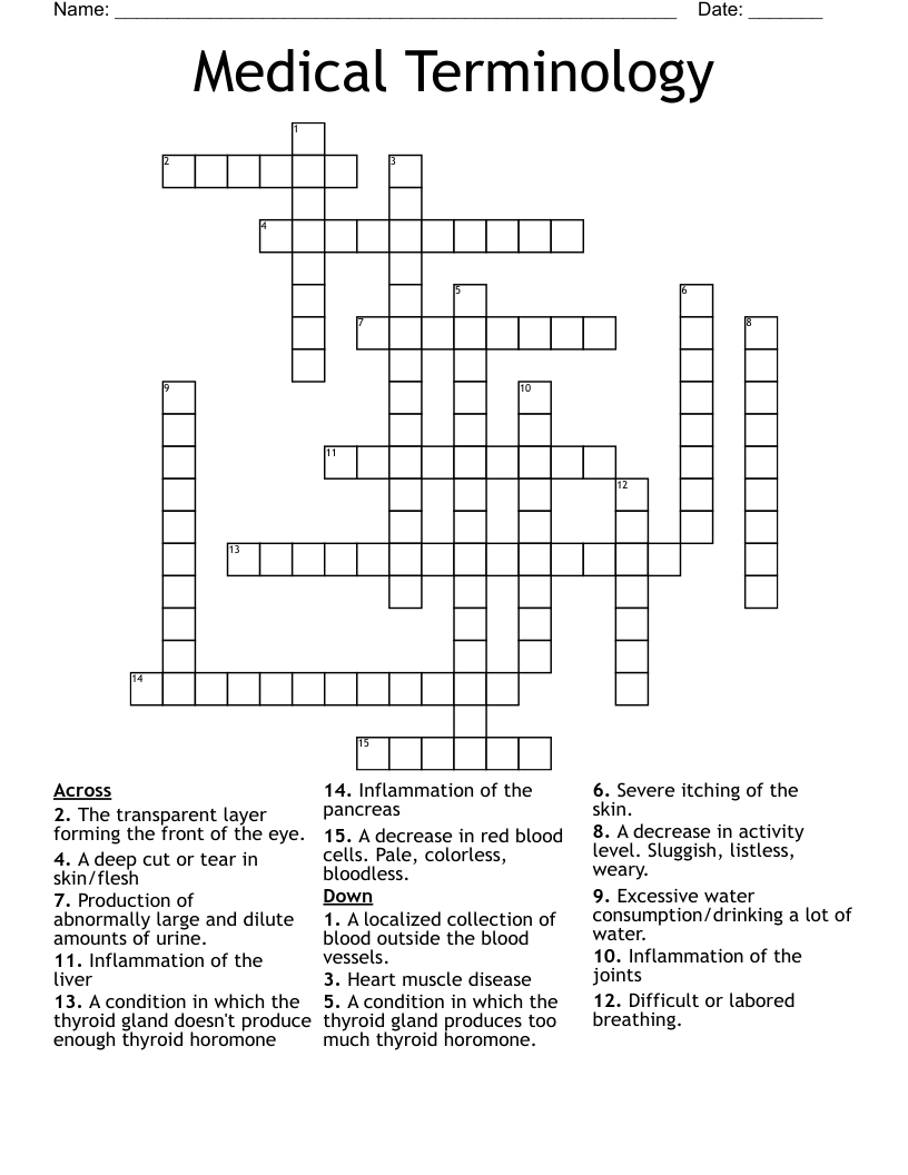 Medical Terminology Crossword