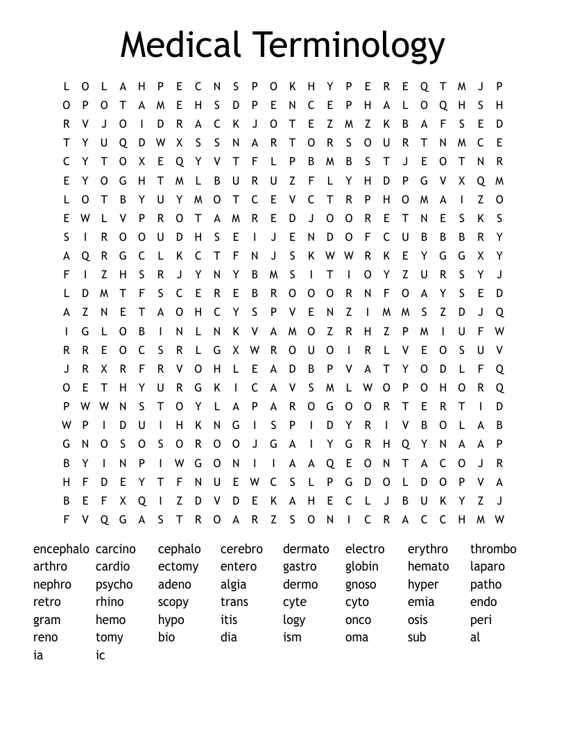 Medical Terminology Word Search