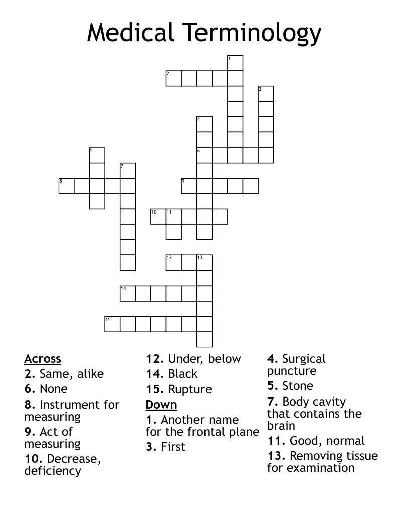Medical Terminology Crossword