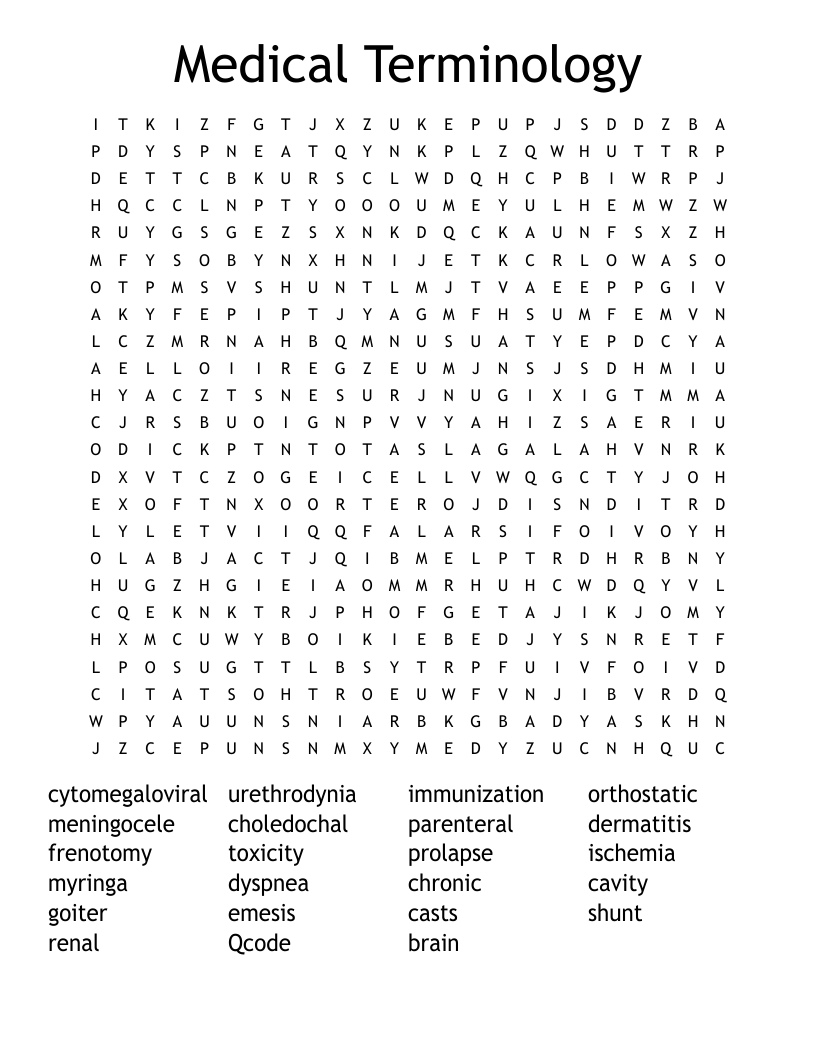 Medical Terminology Word Search