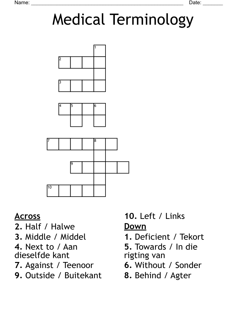 Medical Terminology Crossword