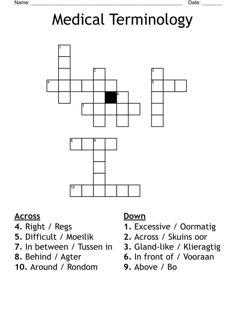 Medical Terminology Crossword