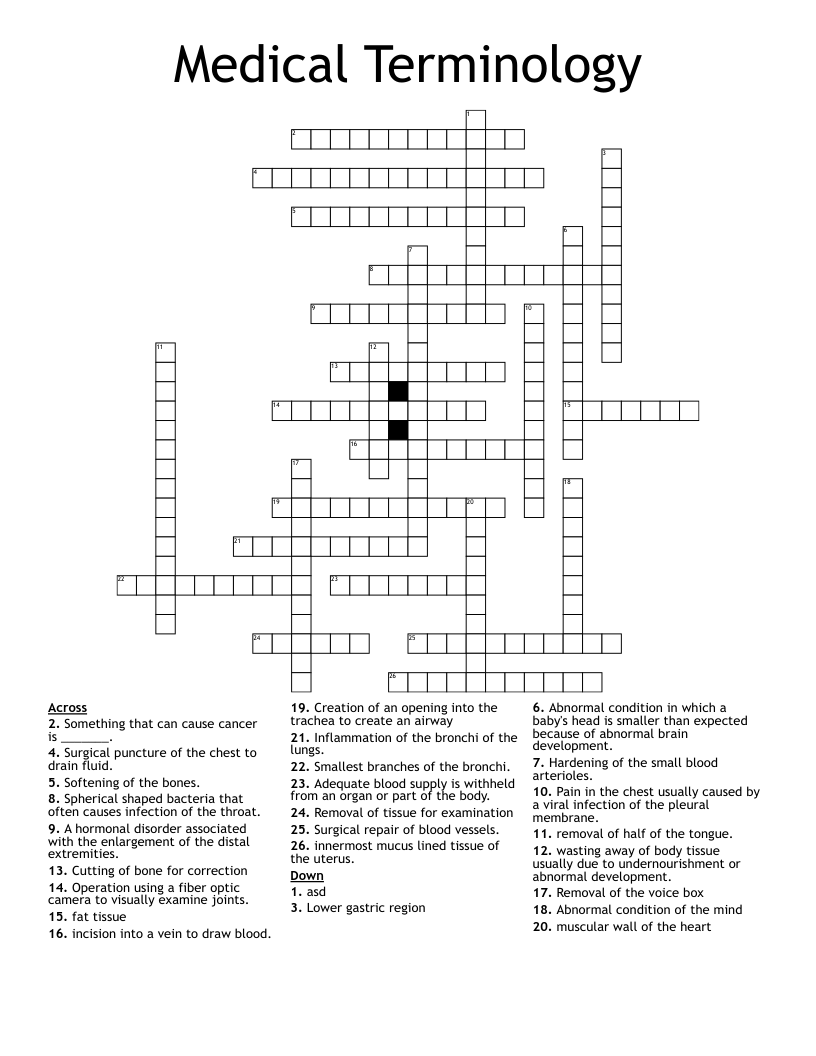 Medical Terminology Crossword