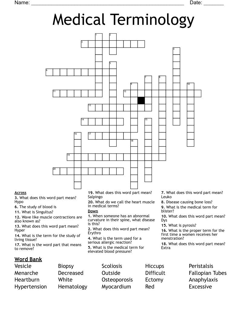 Medical Terminology Crossword