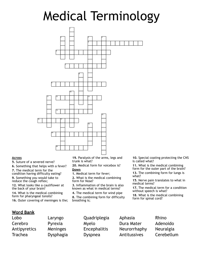 Medical Terminology Crossword