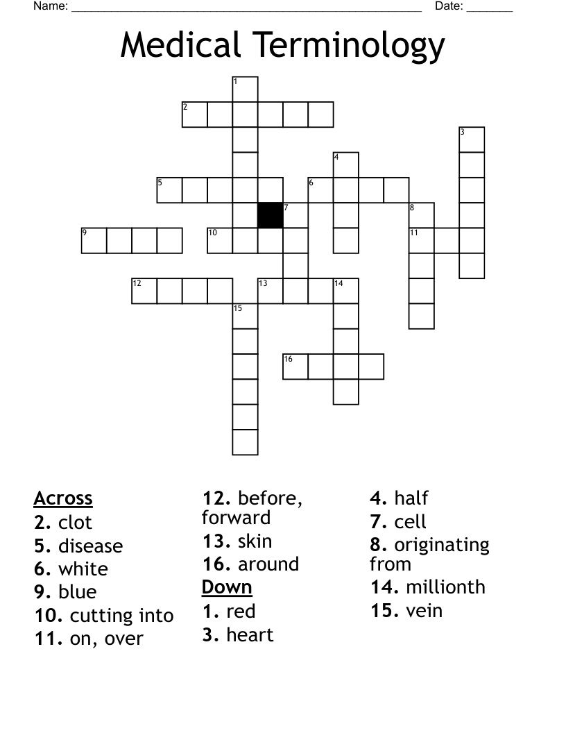 Medical Terminology Crossword