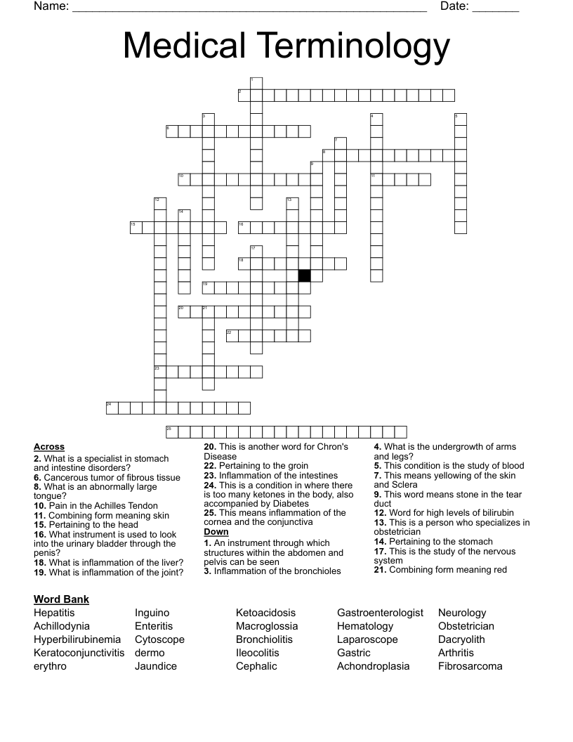 Medical Terminology Crossword