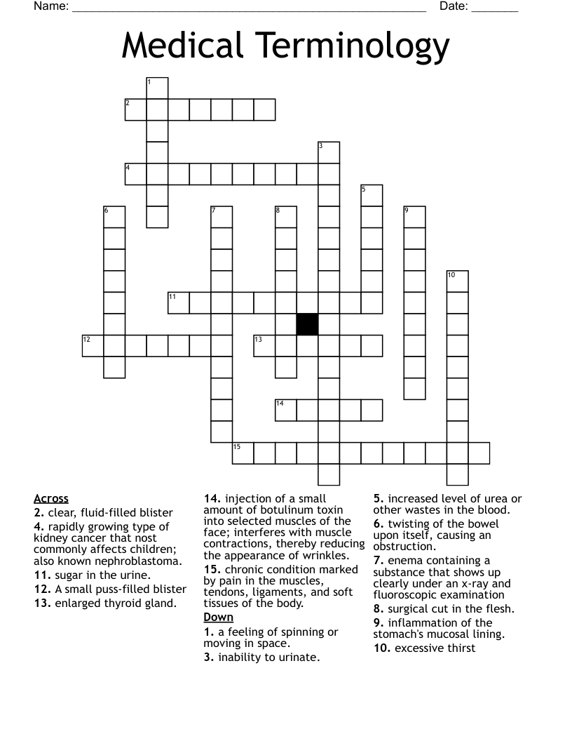Medical Terminology Crossword