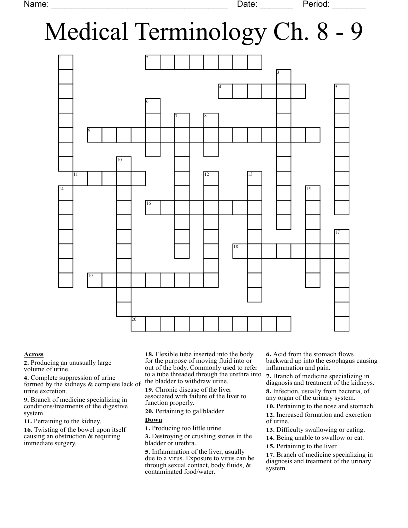 Medical Terminology Ch. 8 - 9 Crossword
