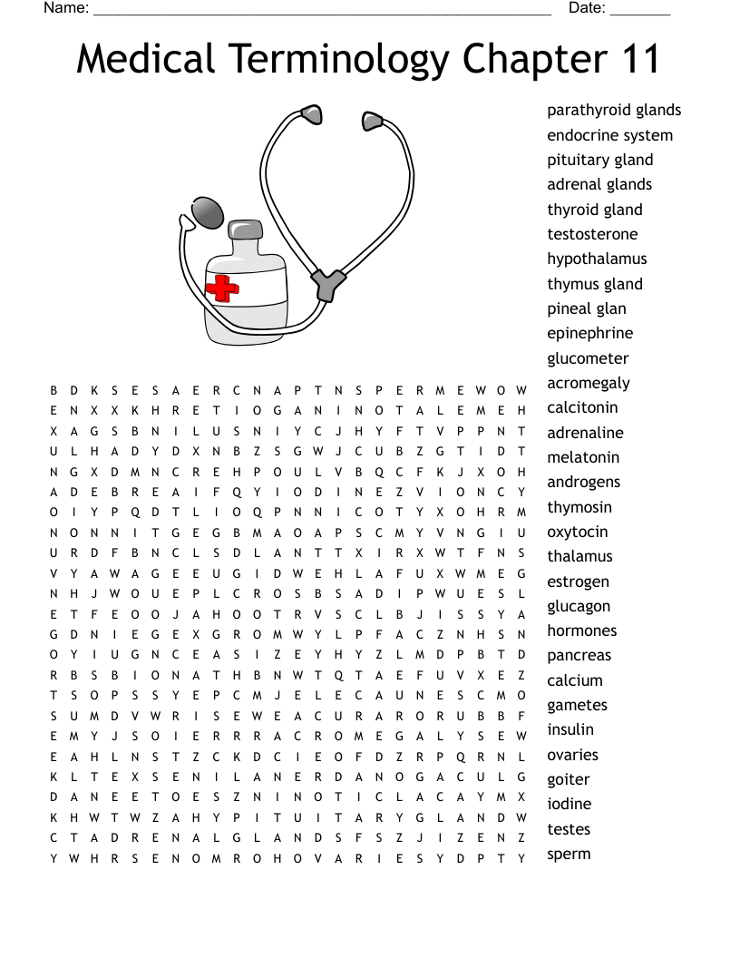 Medical Terminology Chapter 11 Word Search