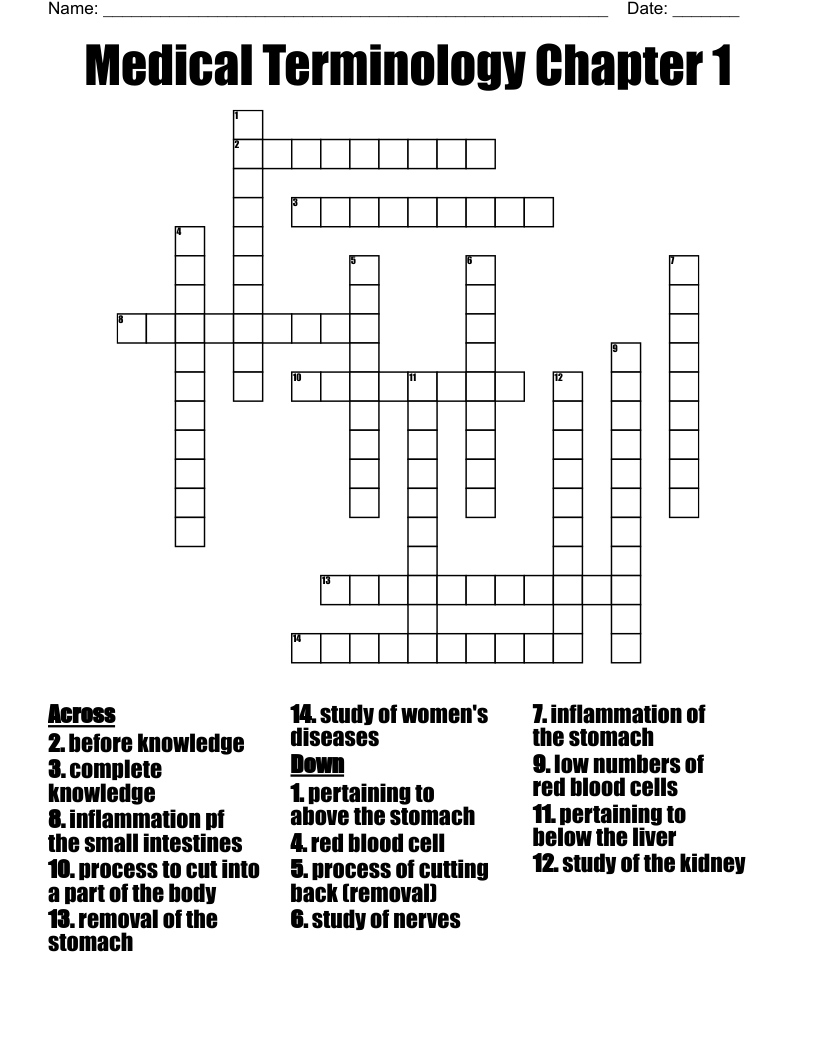 Medical Terminology Chapter 1 Crossword