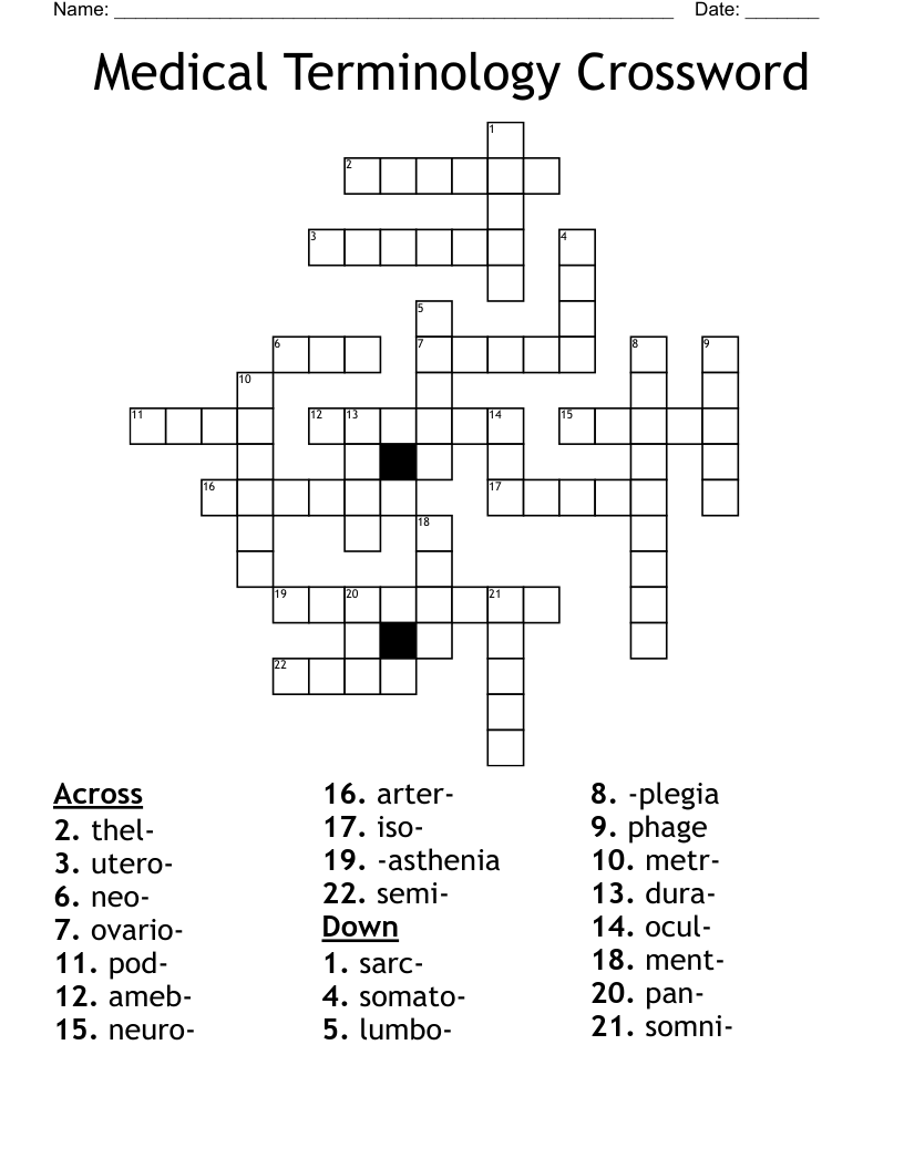 Medical Terminology Crossword