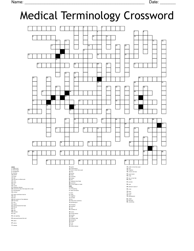 Medical Terminology Crossword