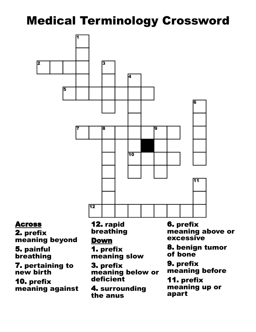Medical Terminology Crossword