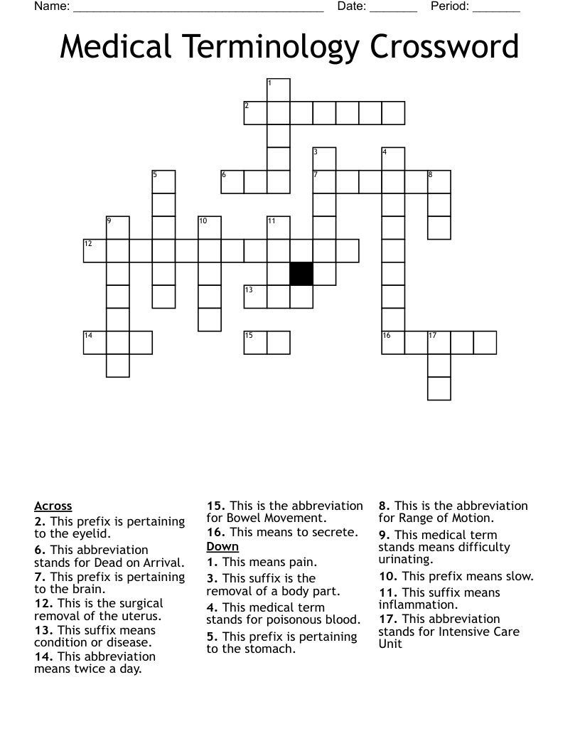 Medical Terminology Crossword