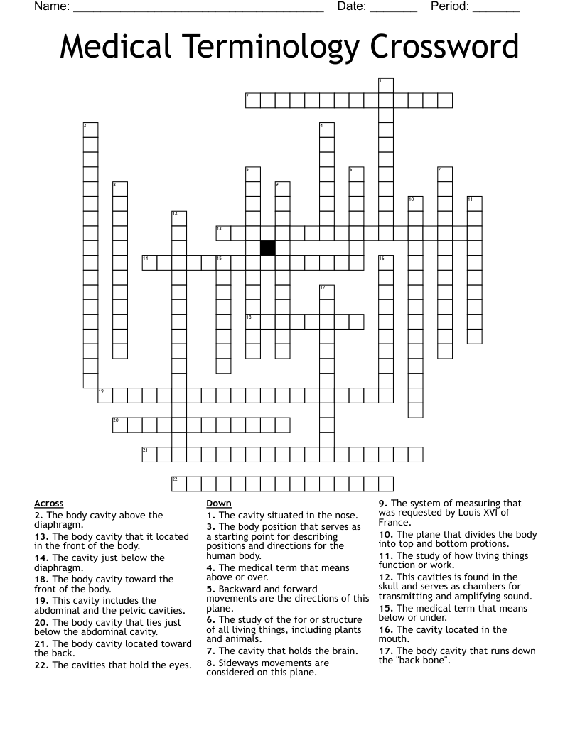 Medical Terminology Crossword