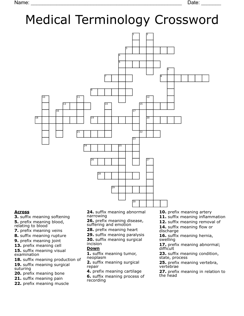Medical Terminology Crossword