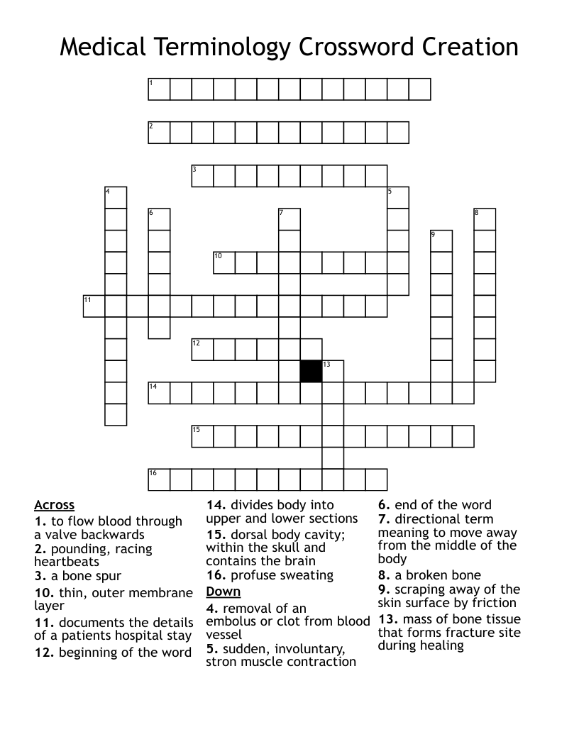 Medical Terminology Crossword Creation