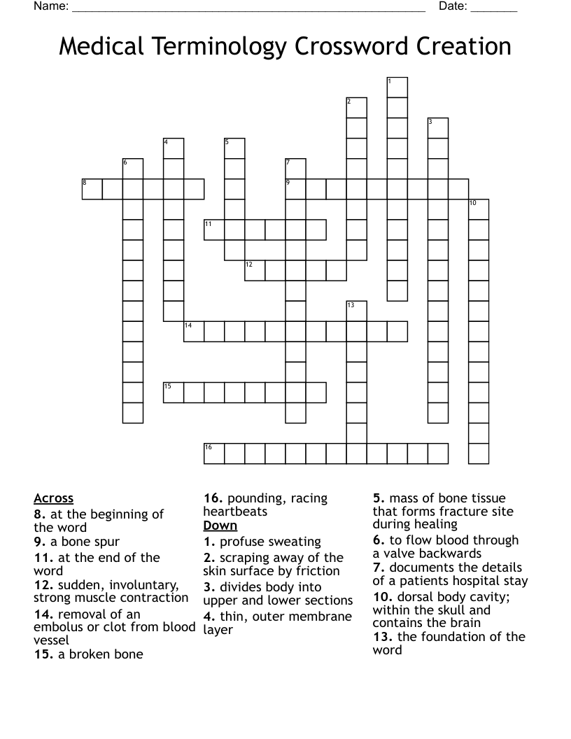 Medical Terminology Crossword Creation