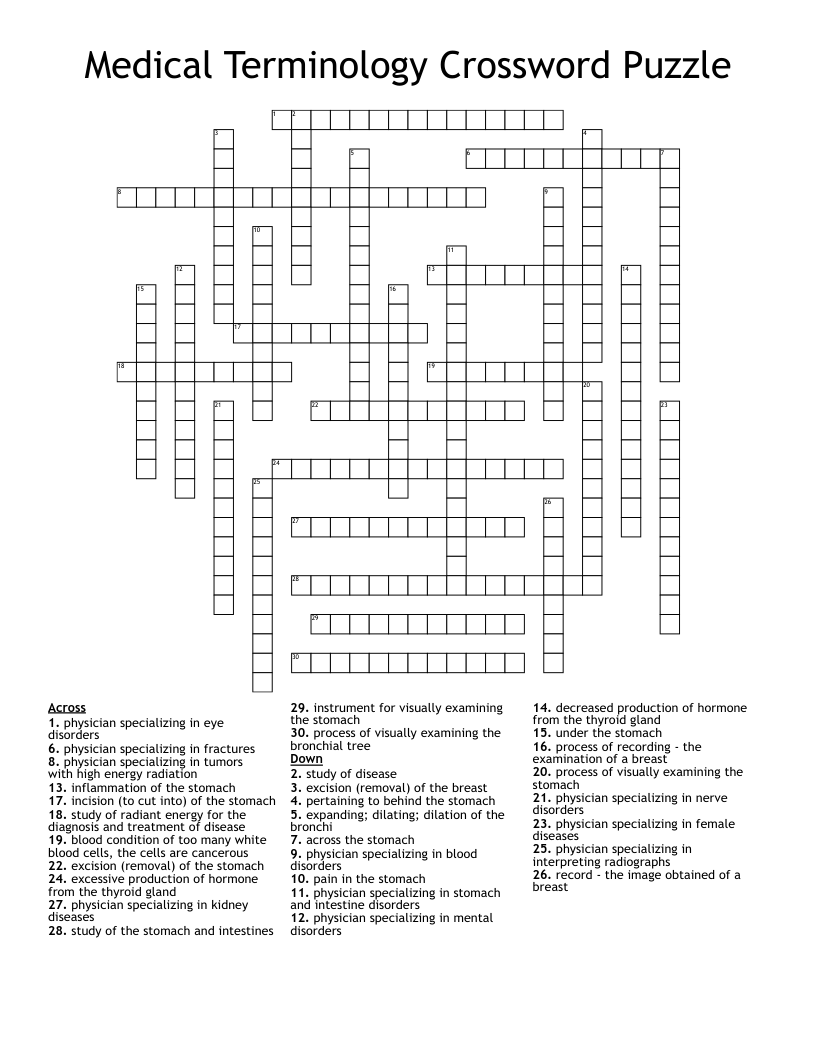 Medical Terminology Crossword Puzzle