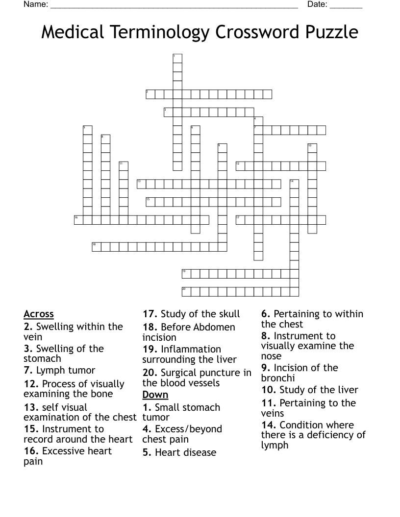 Medical Terminology Crossword Puzzle