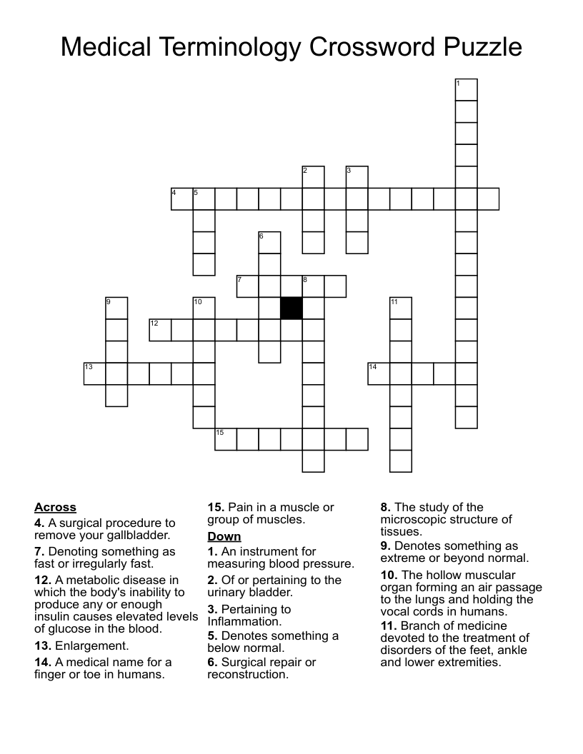 Medical Terminology Crossword Puzzle
