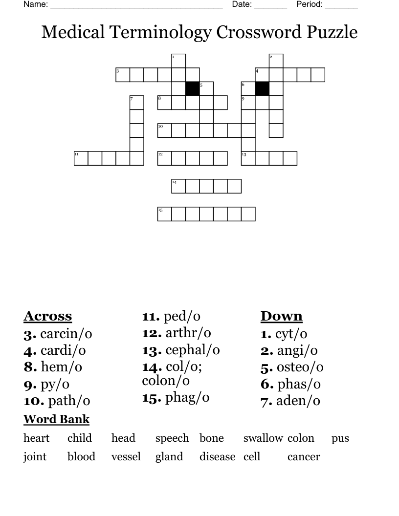 Medical Terminology Crossword Puzzle