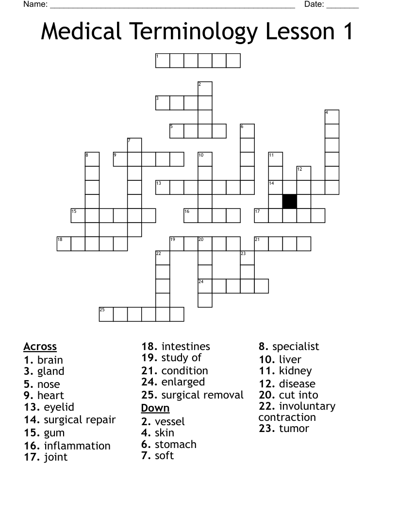 Medical Terminology Lesson 1 Crossword