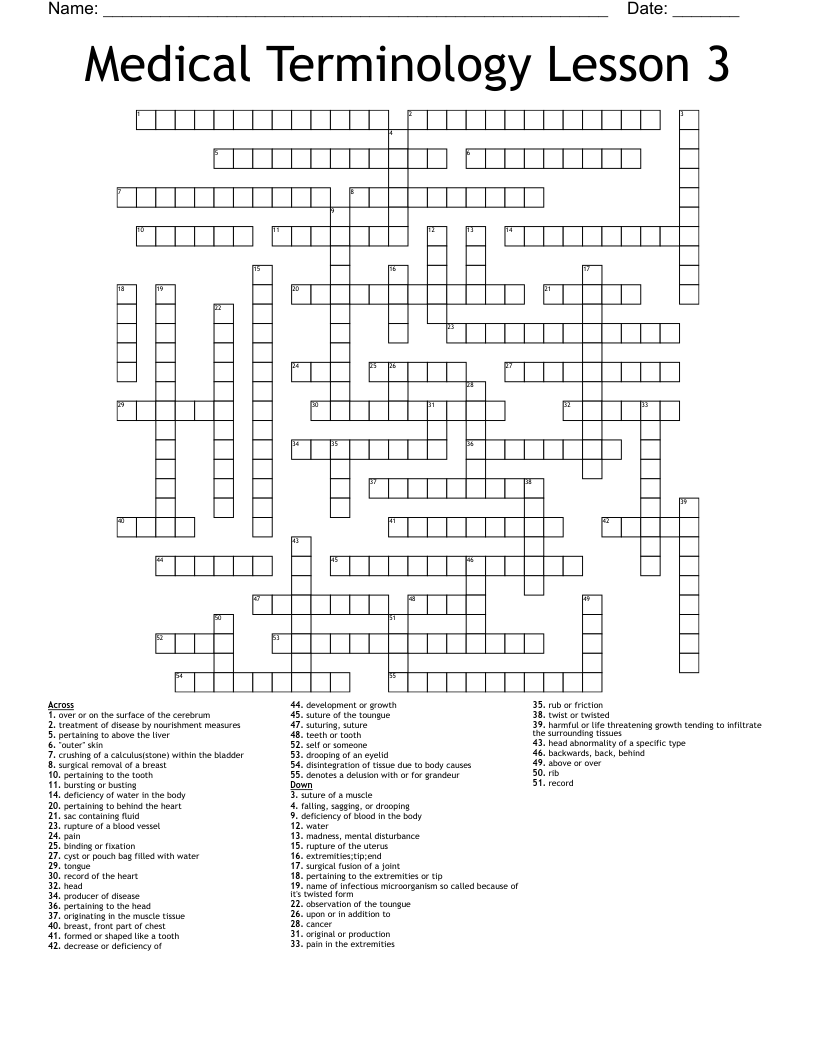 Medical Terminology Lesson 3 Crossword