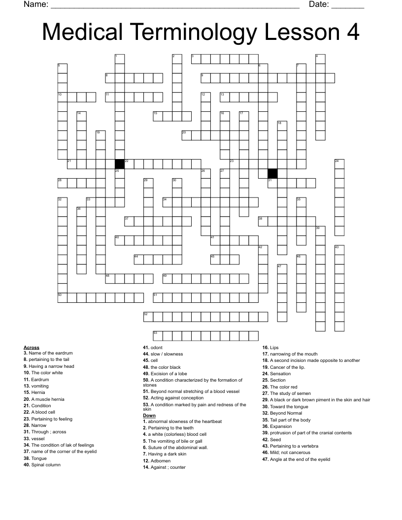 Medical Terminology Lesson 4 Crossword