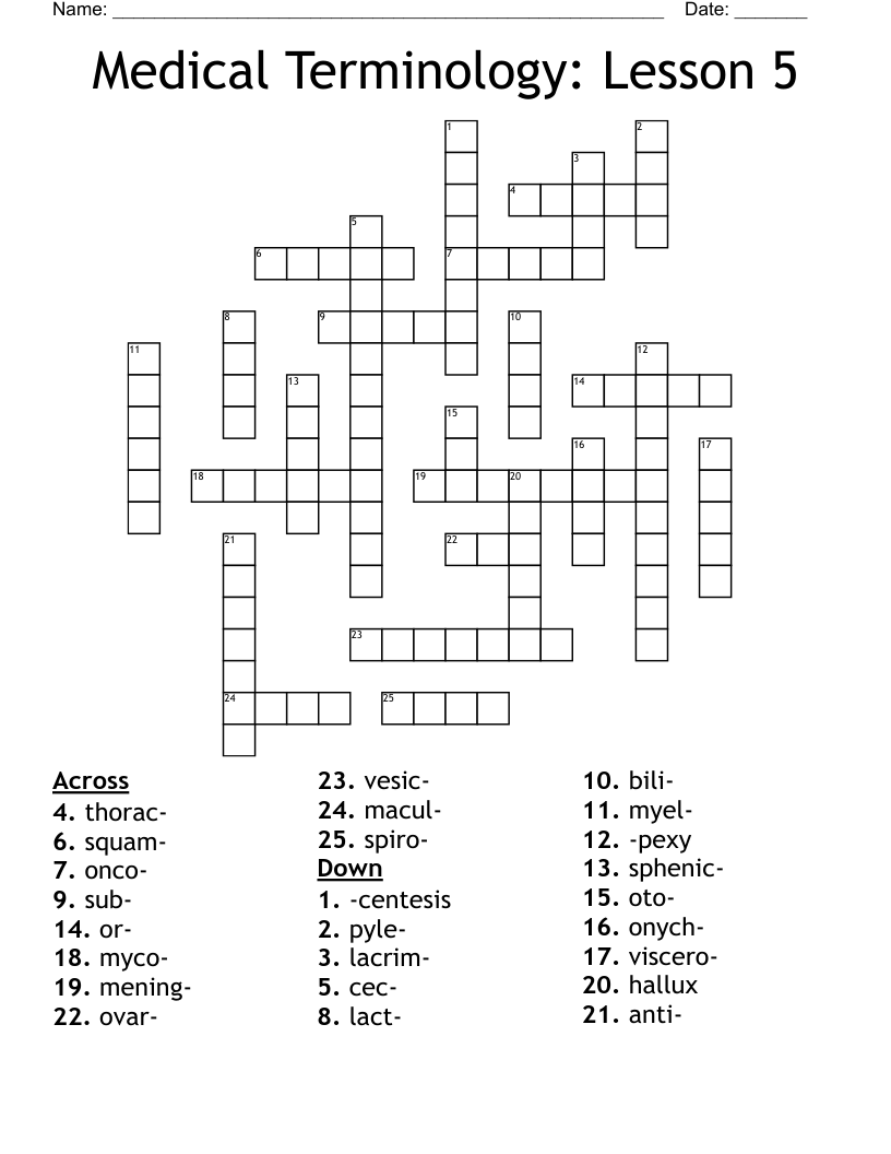 Medical Terminology: Lesson 5 Crossword