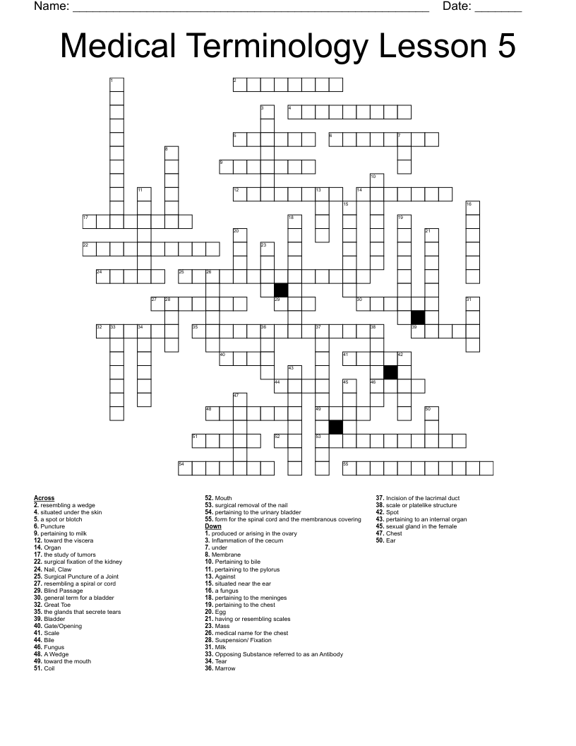 Medical Terminology Lesson 5 Crossword