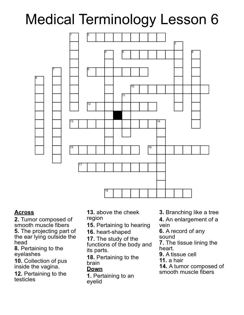 Medical Terminology Lesson 6 Crossword