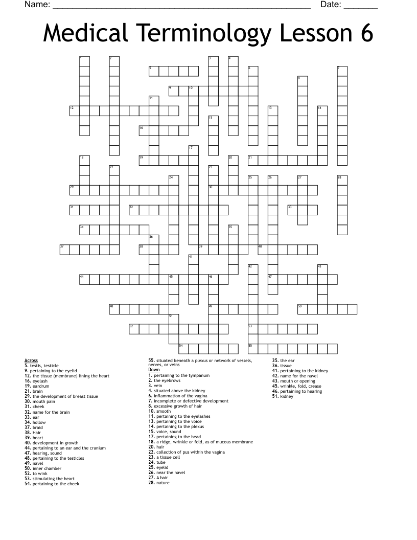 Medical Terminology Lesson 6 Crossword