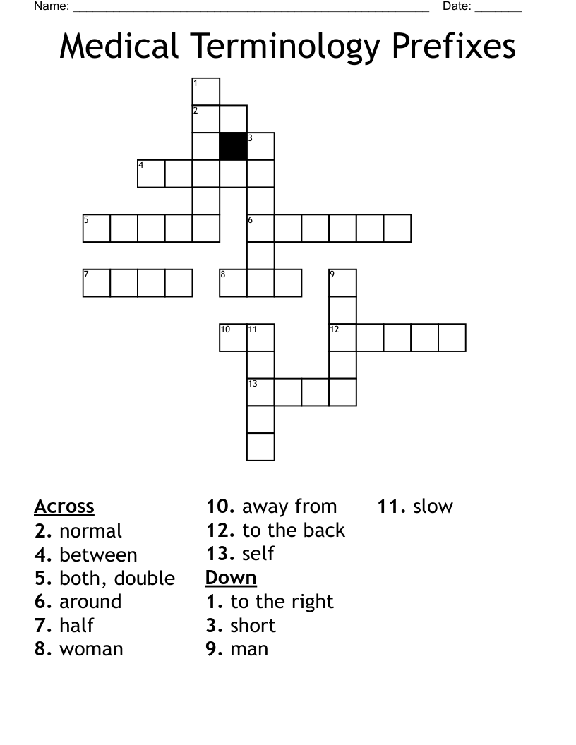 Medical Terminology Prefixes Crossword