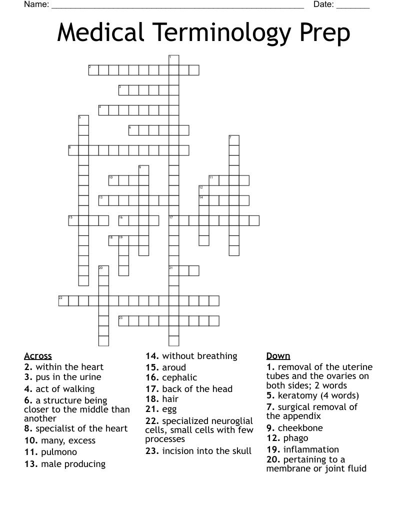 Medical Terminology Prep Crossword