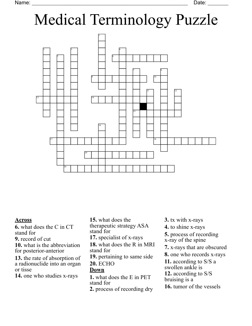 Medical Terminology Puzzle Crossword