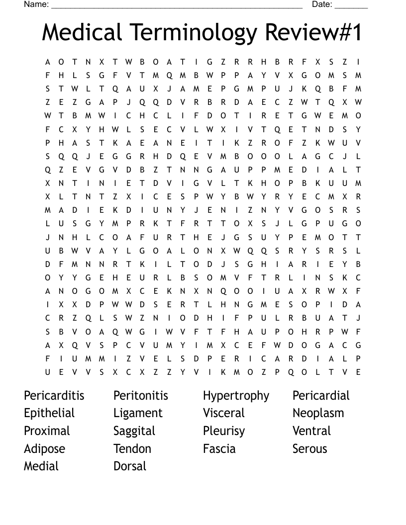 Medical Terminology Review#1 Word Search